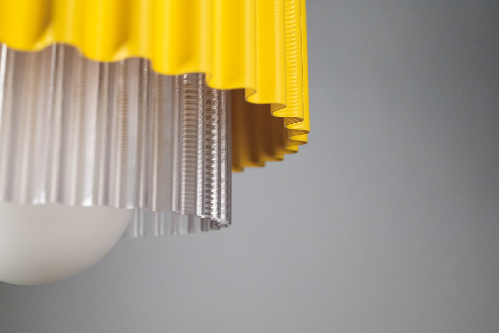 Yellow Bunta shade with a clear ribbed trim